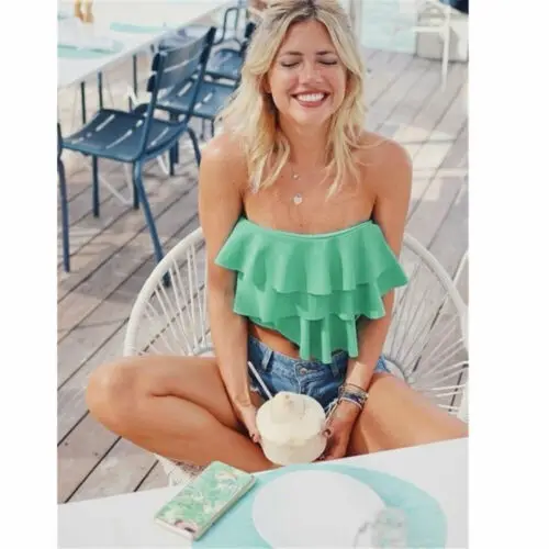 

Women Off Shoulder Boob Elastic Tube Tops Blouse Strapless Bandeau Crop Tops