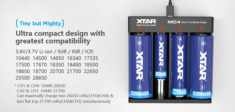 XTAR USB зарядные устройства для 10440-26650 батареи зарядки MC4 MC1 плюс MC2 плюс MC6C MC1S MC2S 18650 20700 21700 Батарея зарядные устройства