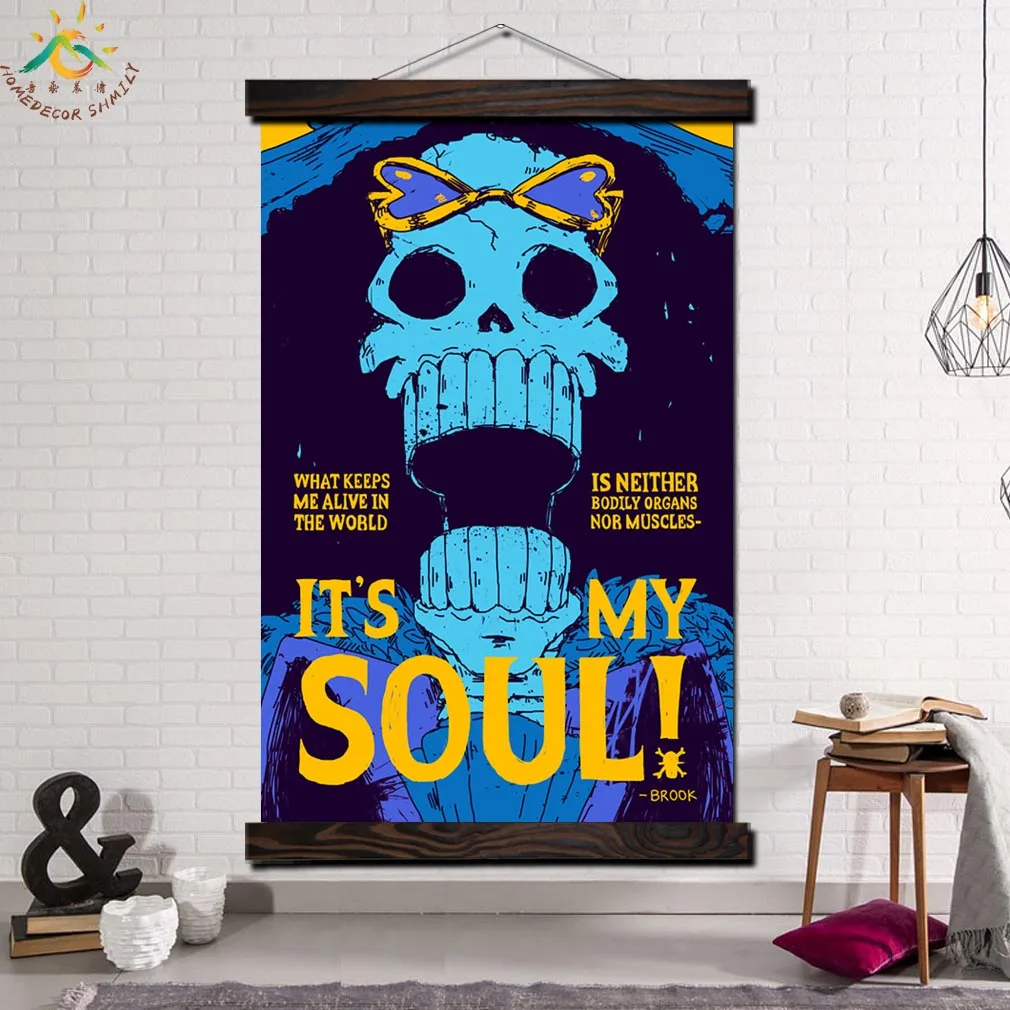 

One Piece Skull Brook Single Vintage Posters and Prints Scroll Painting Canvas Wall Art Pictures Frame Painting Canvas Poster