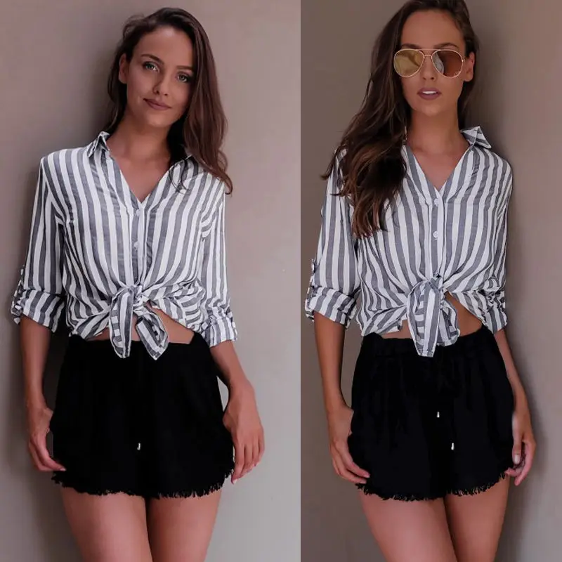 Новинка 2017 модные женские повседневные свободные топы рубашка с длинным рукавом