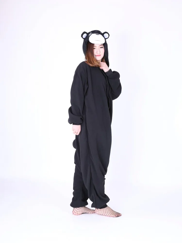 Японского аниме Кумамон медведь Onesie Черный милый карнавальный костюм пижамы для