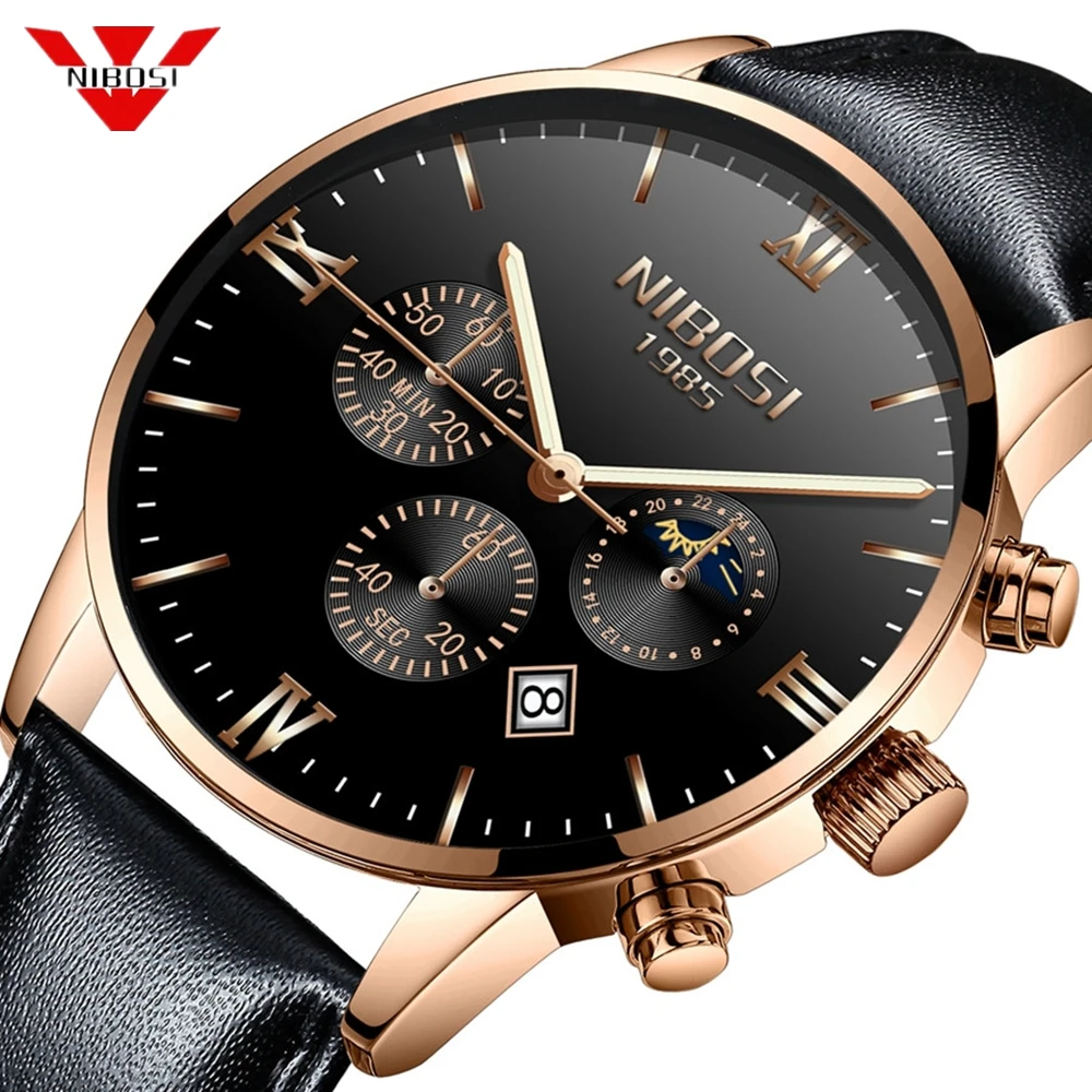 Reloje NIBOSI мужские часы кожаные автоматические кварцевые с датой роскошные