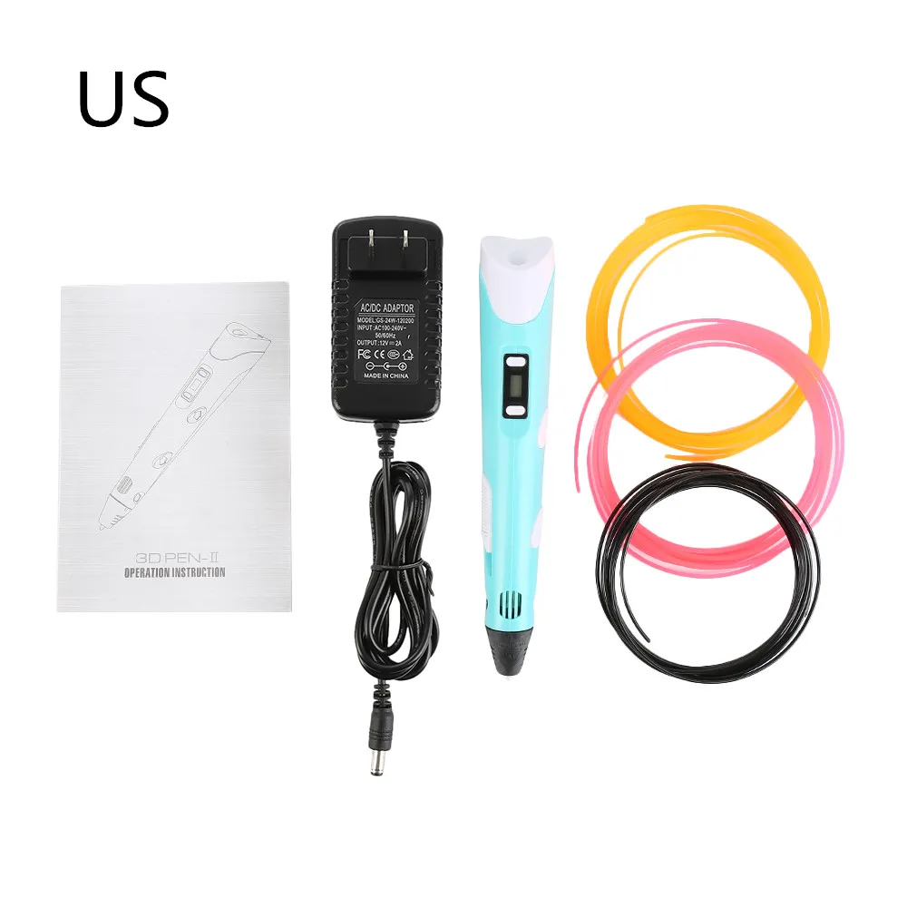 Blue US 2-я 3D Ручка DIY 3d принтер ручка для рисования 3d печать лучший для детей с ABS нитью 1,75 мм подарок на Рождество и день рождения - Цвет: Blue US