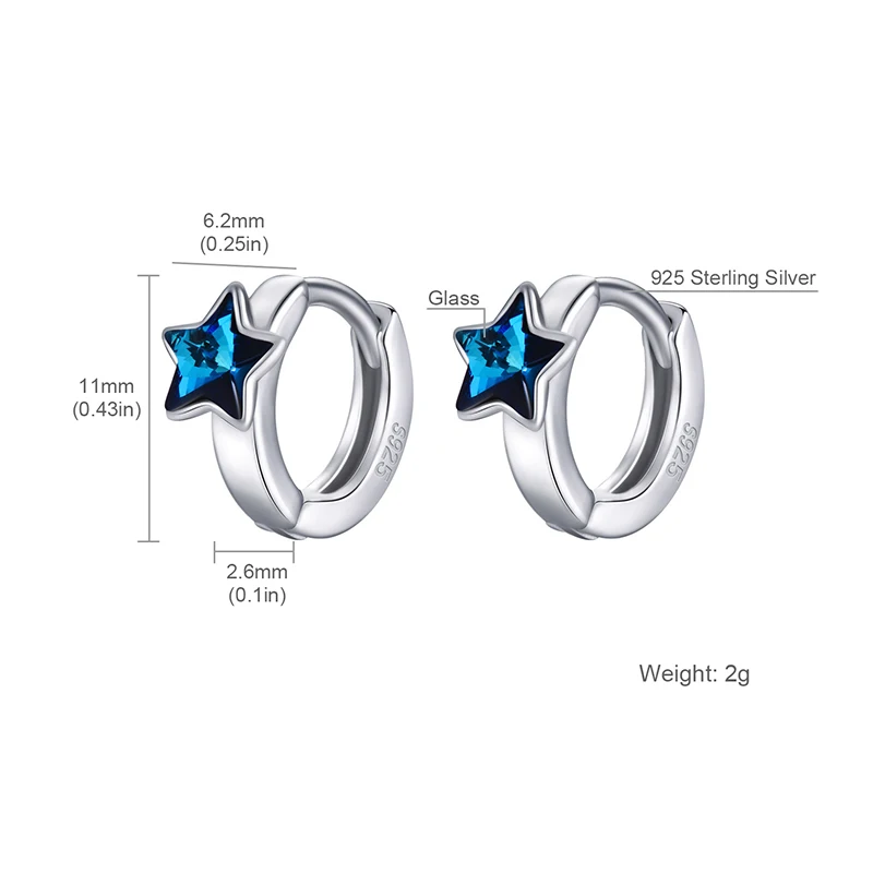 Shineland Blue Stars Round Circle Hoop Earrings 925 Sterling Silver Jewelry For Women Girls Statement Summer Hot Gifts | Украшения и