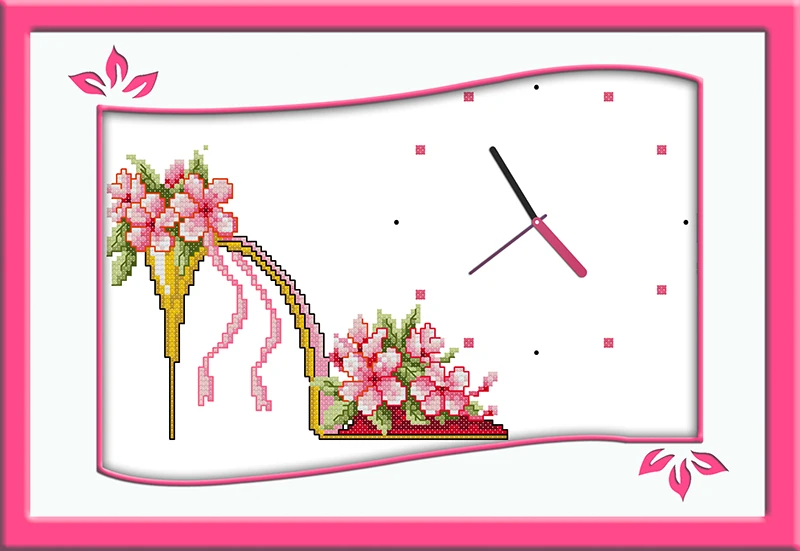 

Flower high heels(1) cross stitch kit 14ct 11ct count print canvas wall clock stitches embroidery DIY handmade needlework plus