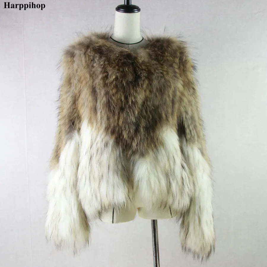 new women natural raccoon  fur coat jackets high quakity fashion girl's knitted real fur coat