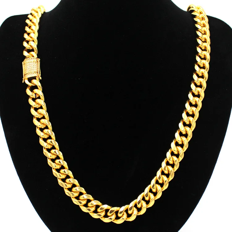 Goofan fashion cross-border 15mm Europe and men six hot mill chain leading Cuban buckle Necklace&ampBracelet | Украшения и