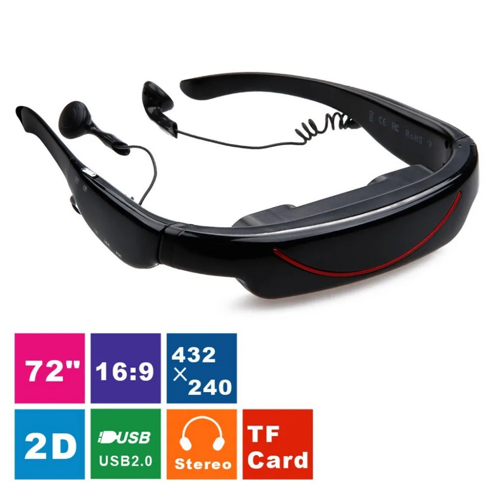 Videobrille 72 &quotZoll виртуальный Экран Театр Системы 4 ГБ AV в Funktion видео очки для ТВ