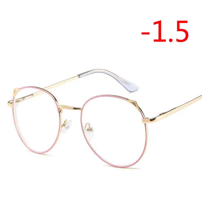 Myopia 150 Для женщин в ретро-стиле с украшением в виде кошачьих ушек готовой близорукость очки металлический каркас овальной формы с короткими зрения глаз-1,0-1,5-2,0-2,5-3,0-3,5-4,0 - Цвет оправы: Myopia 150