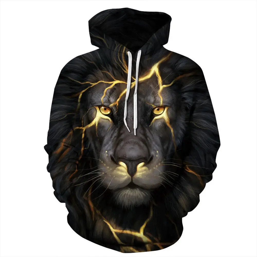 

New Autumn Winter Men/Women 3d Sweatshirts Digital printing Cracks Lion Halloween Thin Style Hooded Hoodies