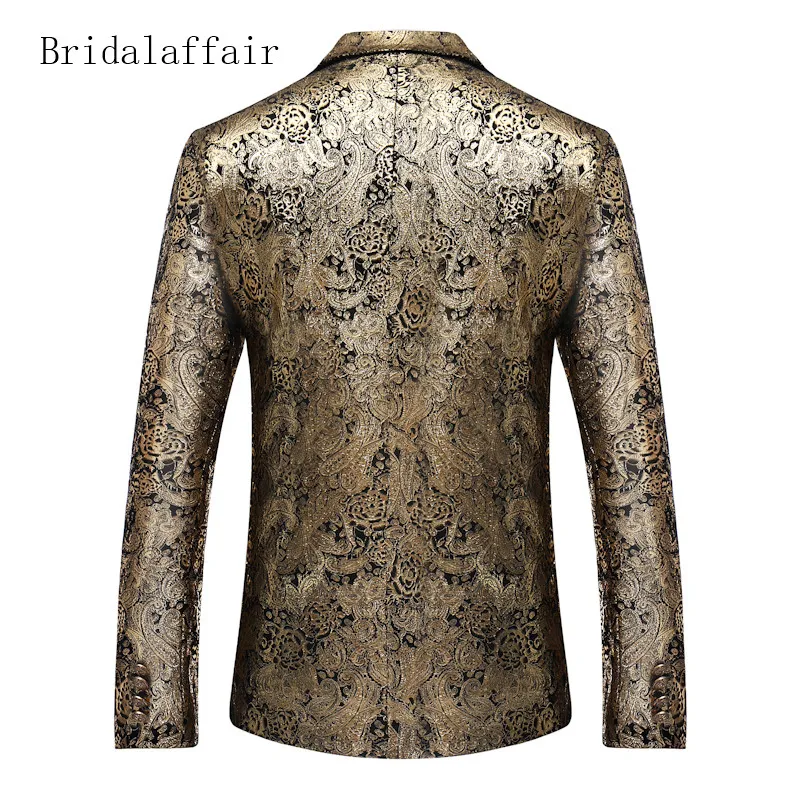 Bridalaffair Модный повседневный мужской блейзер Пейсли цветочные Куртки Золотой сценический костюм пиджак Элегантный Выпускной свадебный Мужской Блейзер Пальто
