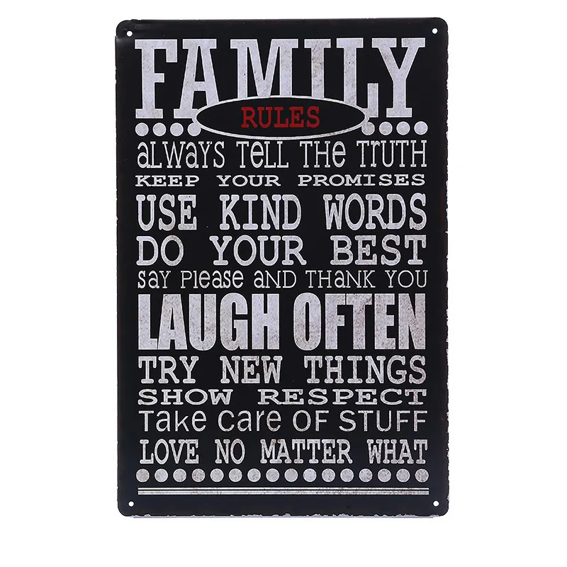 Лидер продаж настенные плакаты в стиле Кухня Семейные Правила жестяные знаки