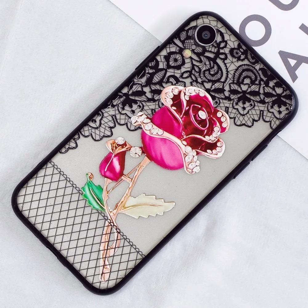 Чехол для Телефона iPhone X XS XR Max 3D Алмазная кружевная Цветочная задняя крышка чехол