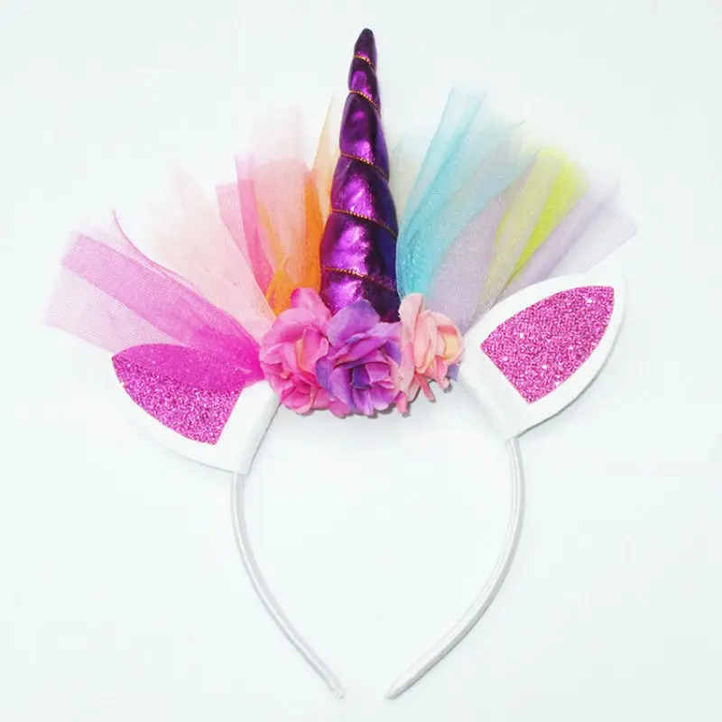 Новые девушки милый Единорог Цветок ободки с кошачьими ушками Детские головные