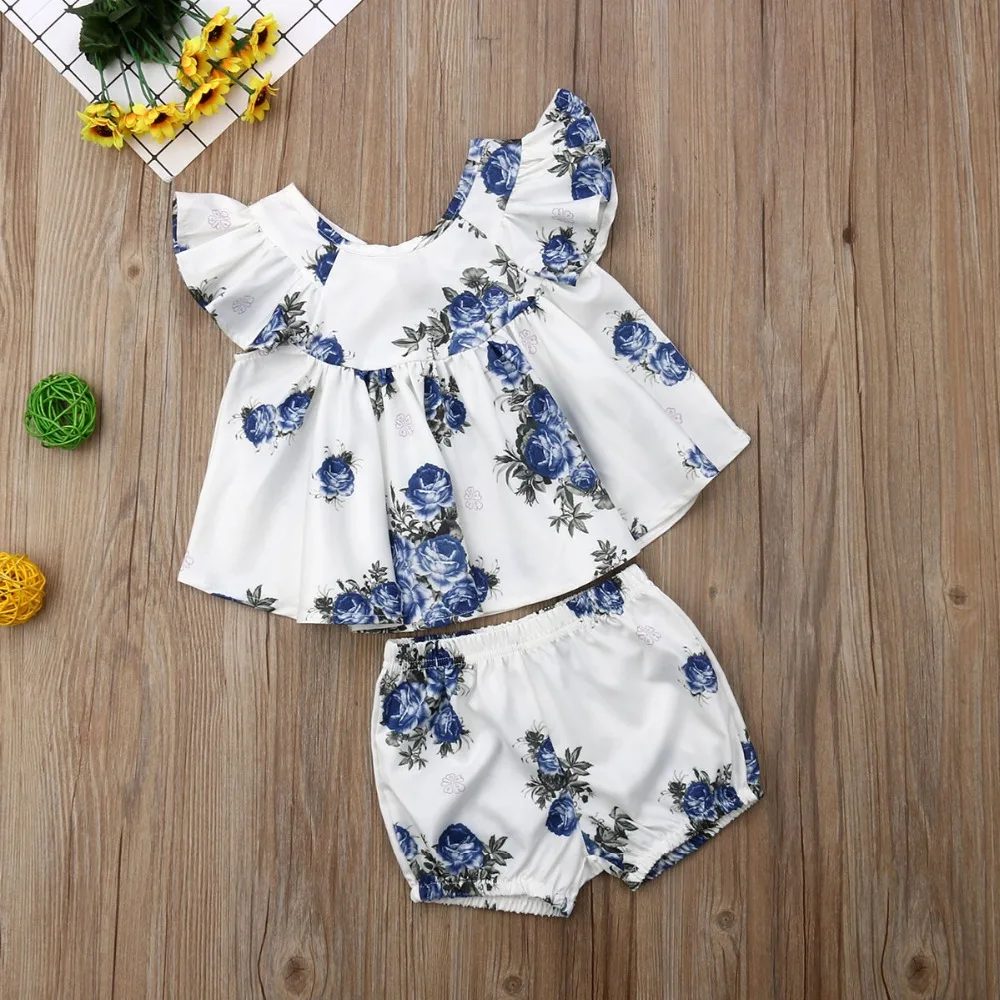 Детская летняя одежда Pudcoco 2 шт. топ с цветами жилет футболка коротким рукавом +