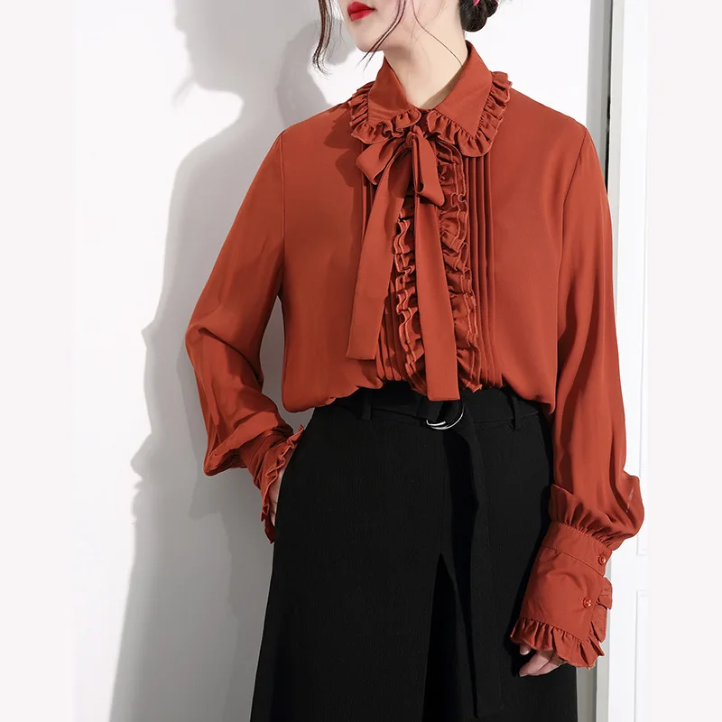 Новое прибытие весной и летом Ретро плиссированные 3d кружева Рубашки для