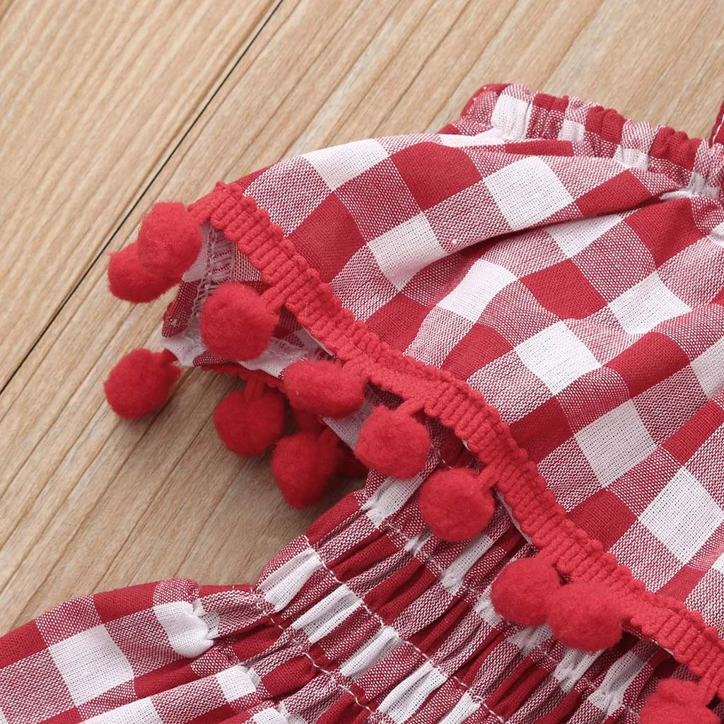 Birthday Party Dress Casual Summer Princess For Kids baby Girls Cotton Sleeveless Condole Belt Tassel Plaid Dresses | Детская одежда и