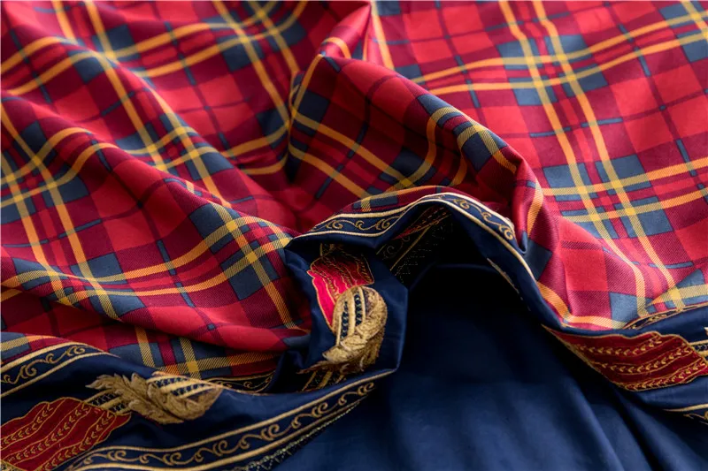 Комплект постельного белья в английском стиле красная синяя клетчатая