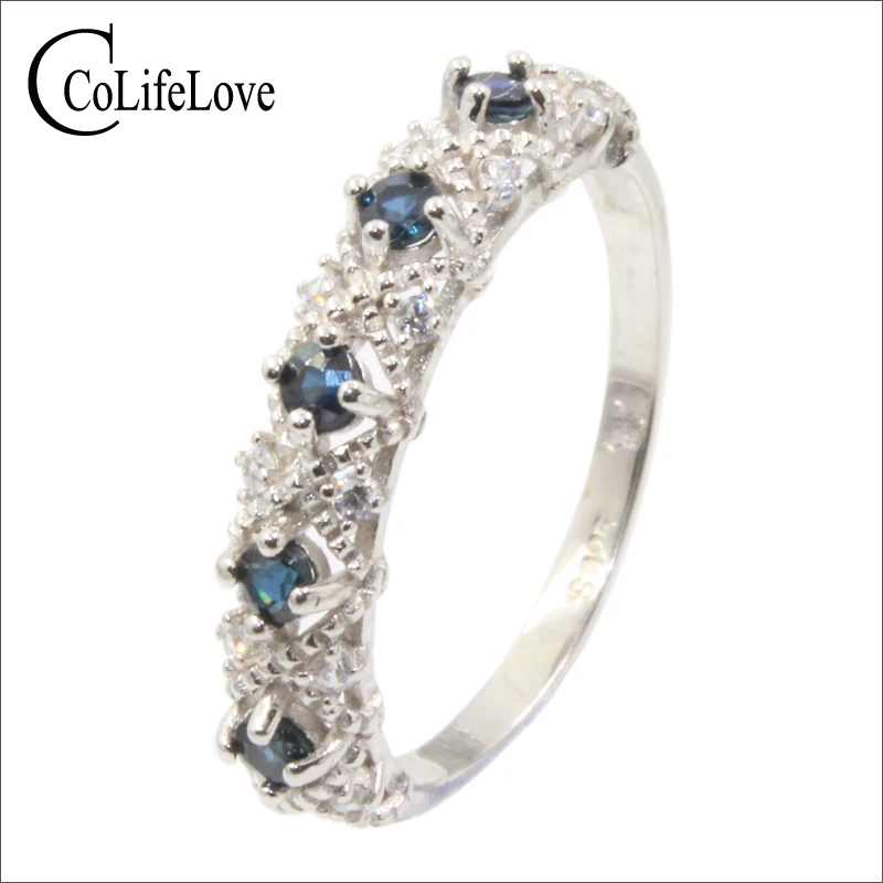 

Baroque style sapphire ring for engagement 5 pcs natural navy blue sapphire silver ring 925 sterling silver sapphire jewelry