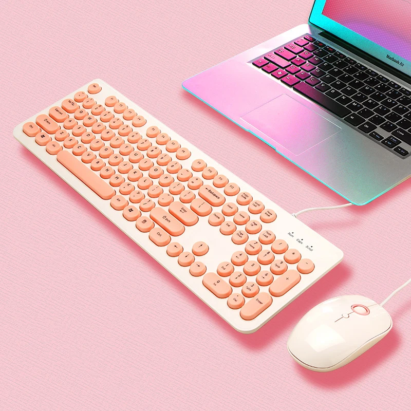 USB Проводная игровая клавиатура для девочек и мышь круглая кнопочная