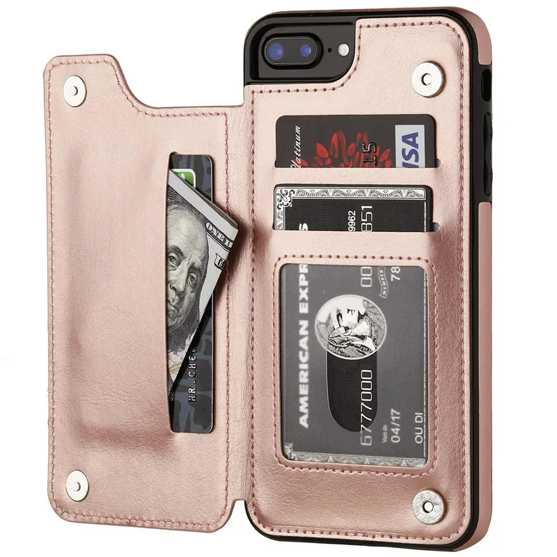 Rose Gold Роскошные Бизнес чехол для телефона из искусственной кожи для iPhone XR XS Max 6 6s 7 8 плюс 5S SE 5 нескольких держателей карт Kickstand чехол-книжка с застежкой - Цвет: Rose Gold
