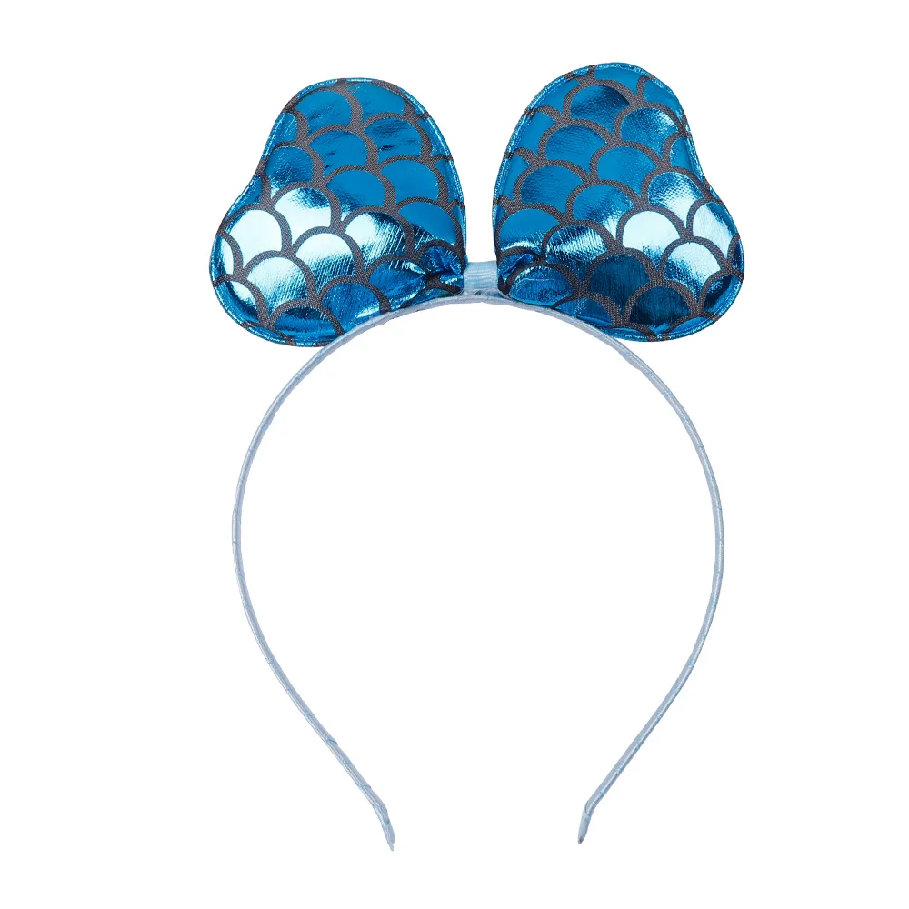 

IBOWS Cute Hairband Mermaid Fish Scales Ears Hair Bows Soft Leather Printed For Kids Festival Party Hair Hoop Hair Accessories
