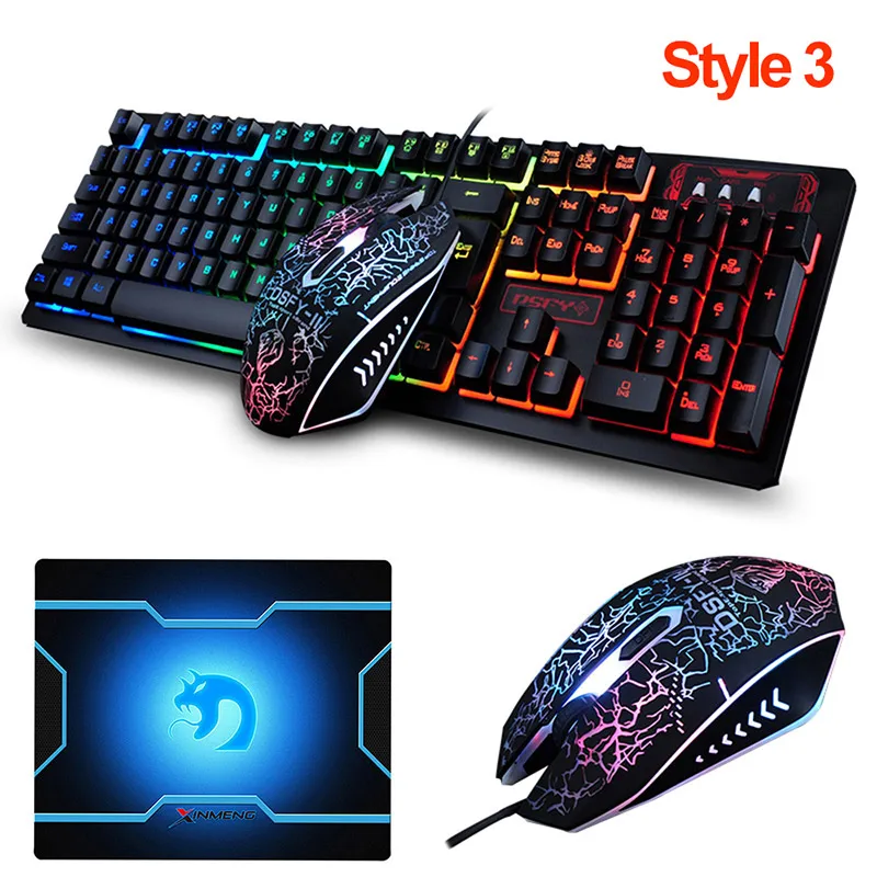 Black Style 3 K-13, проводная, Радужная, с подсветкой, Usb, мультимедийная, эргономичная игровая клавиатура+ 2400 dpi, комплекты оптической игровой мыши+ коврик для мыши - Цвет: Black Style 3