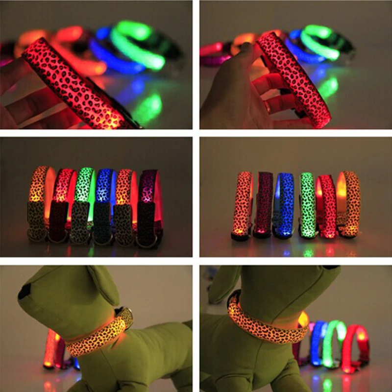 Леопардовые пятна ошейник для собаки Леопардовый нейлон безопасный с диодной