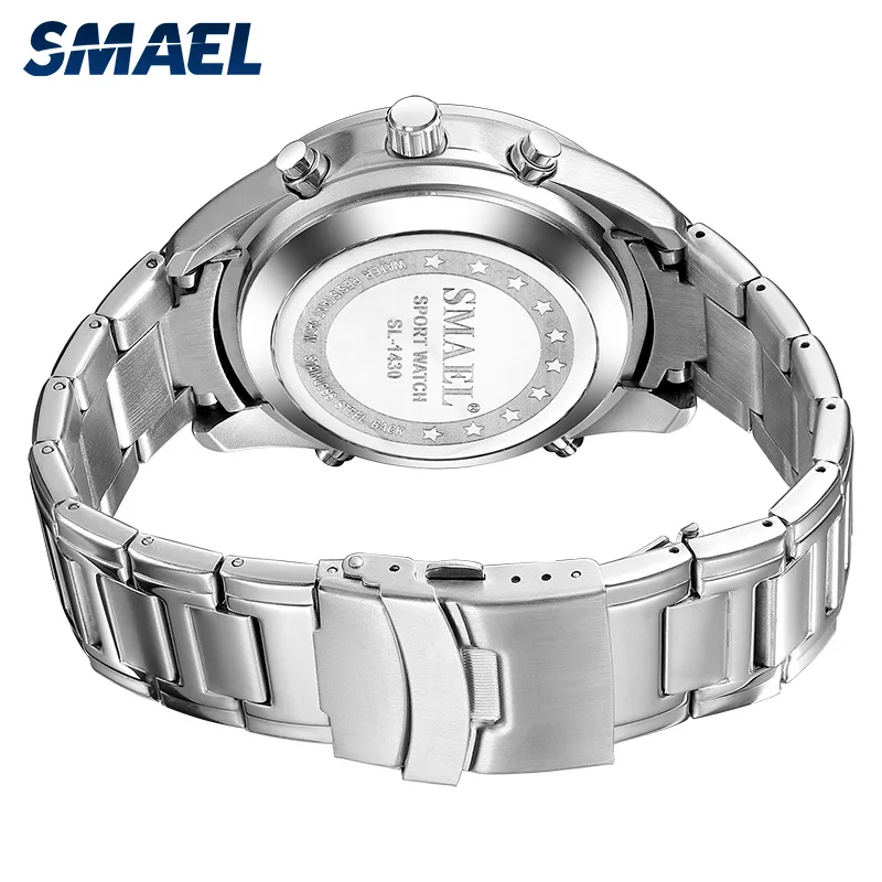 SMAEL, модные спортивные мужские часы TopBrand, Роскошные Кварцевые часы для мужчин, SL-1430 сталь, водонепроницаемые, деловые часы, светодиодный