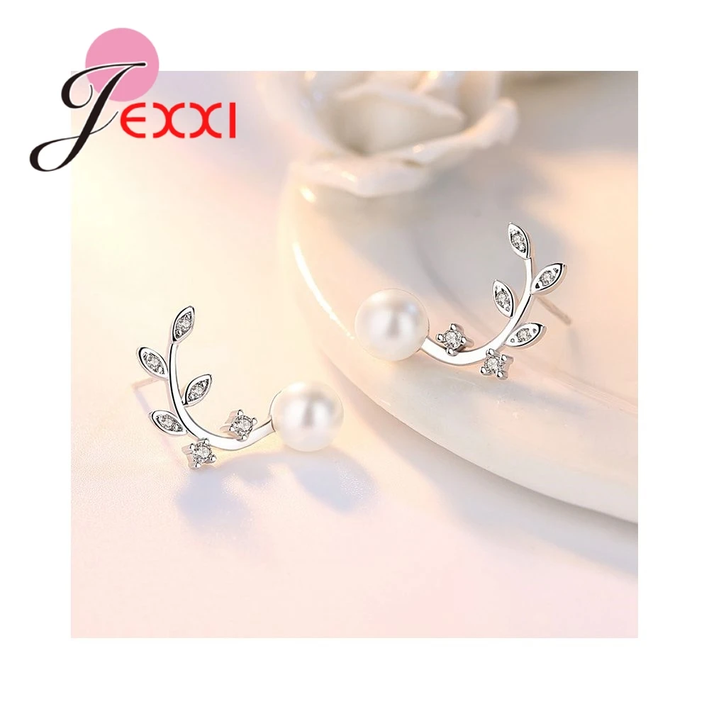 

925 Sterling Silver Stud Ear Lovely Elegant Style Branch Leaves Shape Birthday Surprise Gift Spring Hot Sale For Girl