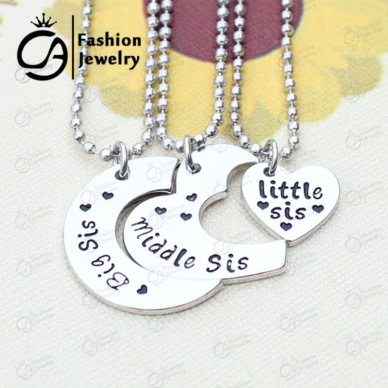 Wholesale BIG SIS MIDDLE LITTLE Sister 3 Piece Necklace Set Best friend Cut Heart #LN1239 | Украшения и аксессуары