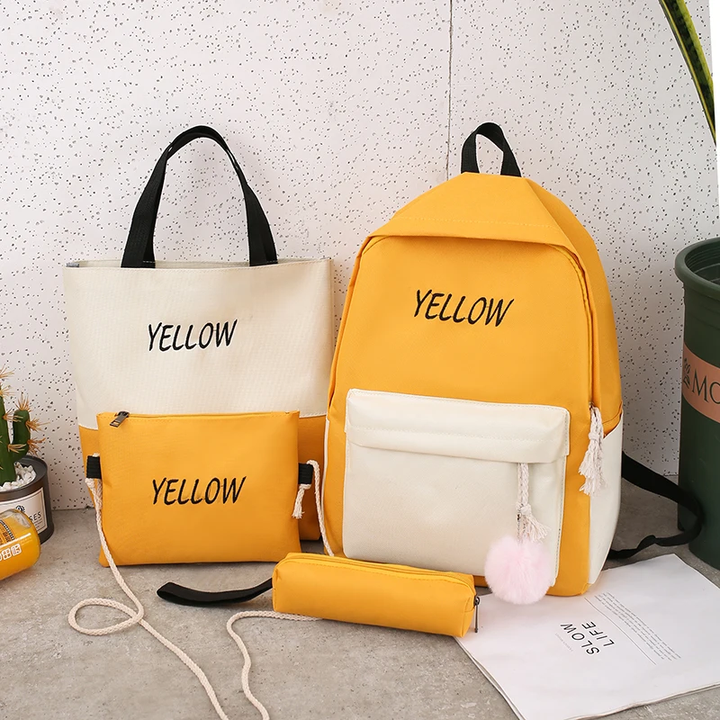 pink letter embroidery patchwork backpack womens backpack canvas bag shoulder school bags for girls ladies backpack purse set