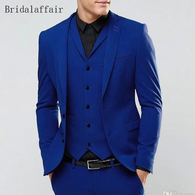 Королевский синий Bridalaffair черный формальный мужской костюм Slim Fit мужские s костюмы индивидуальный пошив смокинг для жениха блейзер для свадьбы Выпускной пиджак брюки с жилетом 3 шт - Цвет: Королевский синий