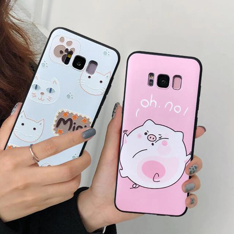 YHBBCASES для samsung Galaxy S8 S9 S10 Plus 3D рельефный мягкий чехол с мультяшным рисунком Note 8 9 A8S C9