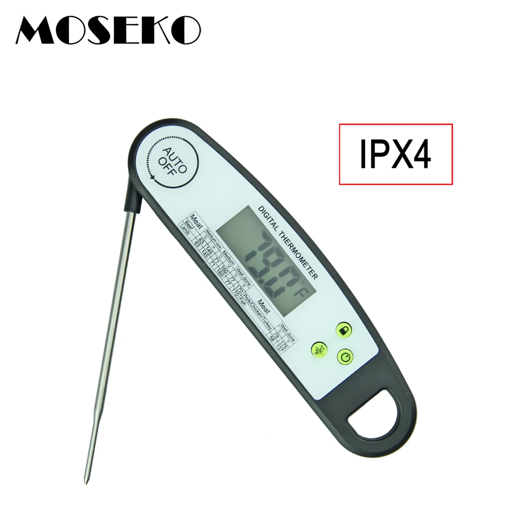 

MOSEKO Waterproof IPX4 Ultral Fast Digital Instant Read Food Cooking Meat Thermometer with 4 Inch Foldable Stainless Steel Probe