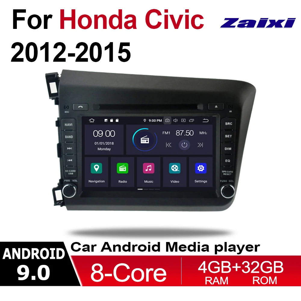 ZaiXi 4 ГБ android 9 0 автомобильный dvd плеер для Honda Civic 2012 ~ 2015 Мультимедиа GPS навигация