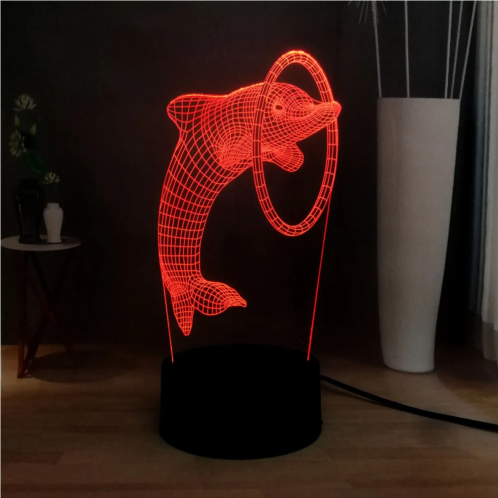 Новинка 3D иллюзия акриловый светодиодный морской дельфин 7 цветов меняющий декор