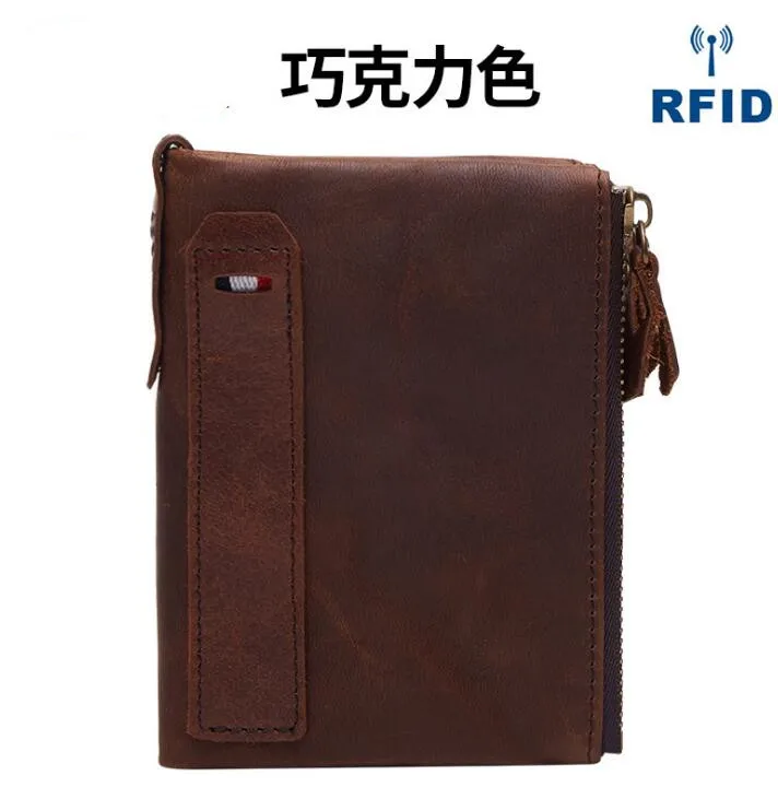 chocolate Распродажа, маленький женский кошелек RFID, короткий кошелек, натуральная кожа, застежка-молния, короткий клатч, кошелек, однотонный, винтажный, женский кошелек - Цвет: chocolate