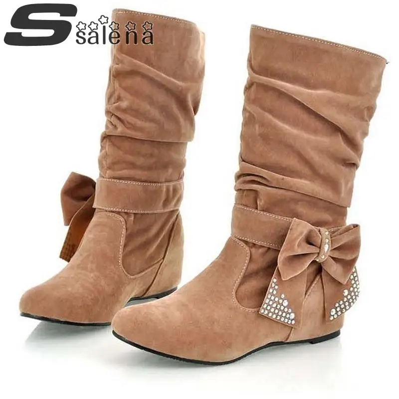 Women winter boots women casual mid calf sweet bow fashion warm shoes most popular college wind big size 43 #C144 | Обувь