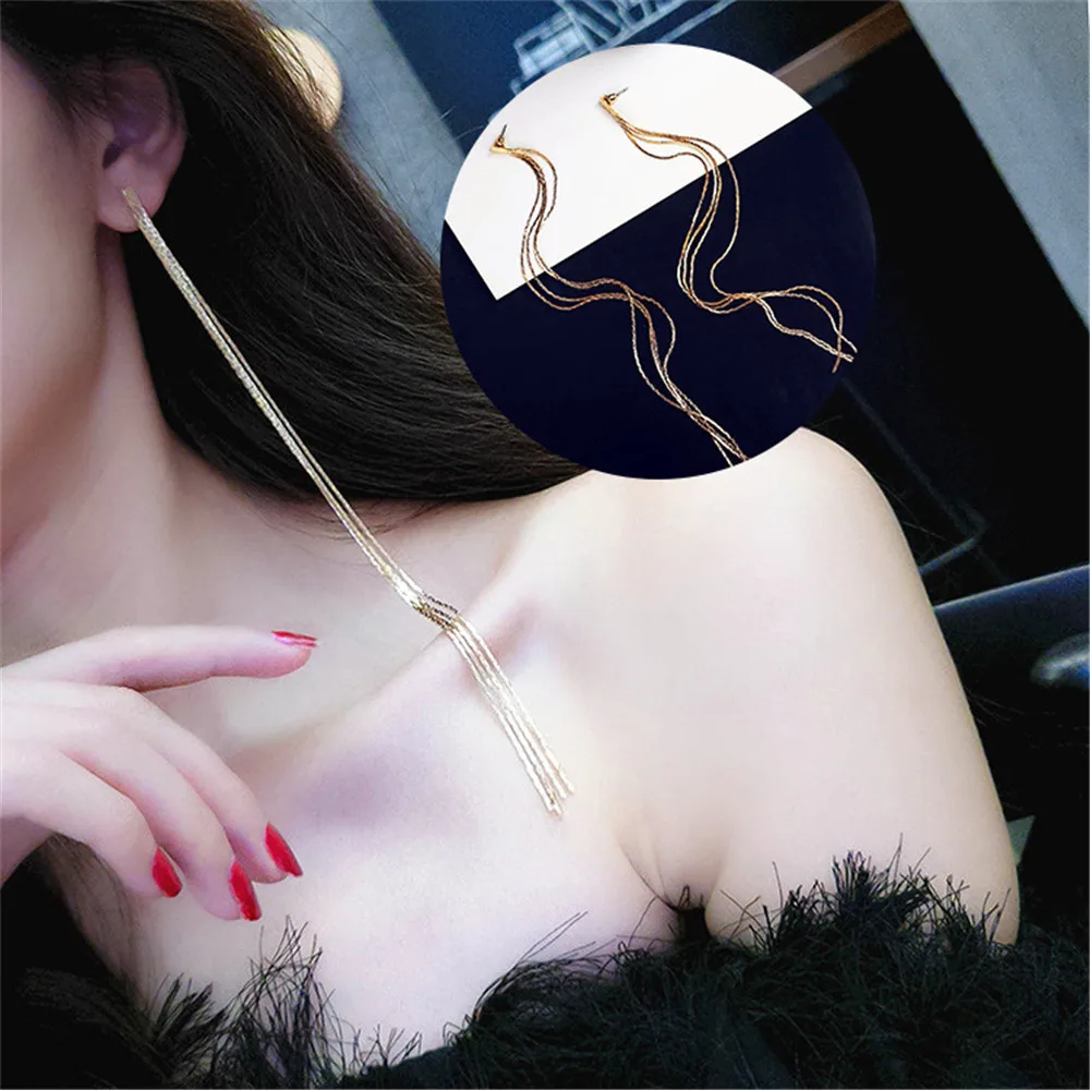 CRLEY 2019 15cm long gold silver color metal tassel earrings for women jewelry fashion dangle hanging gift | Украшения и