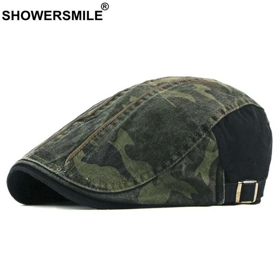 SHOWERSMILE камуфляжная мужская плоская кепка s хлопок берет шапки мужские весна осень армейский зеленый бренд Регулируемая Кепка плюща
