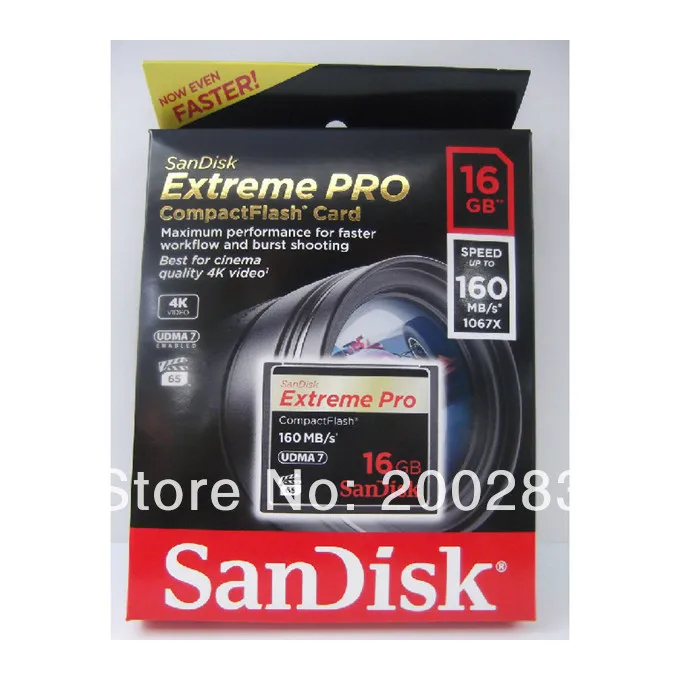 Новый SanDisk Extreme PRO CompactFlash карт памяти высокая скорость 1067 X 160 МБ / s CF карты 16 г
