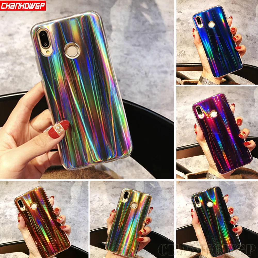 Блестящий силиконовая в цветах радуги зеркальный чехол huawei P20 P10 P9 P8 Lite 2017 Honor 8X 7C Pro