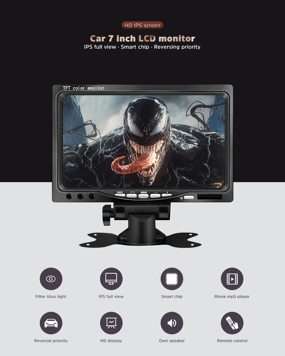 AOSHIKE 7 дюймов 12 в автомобильный монитор для камеры заднего вида TFT lcd светодиодный дисплей Универсальный с камерой парковки автомобиля 800*480 солнцезащитный козырек