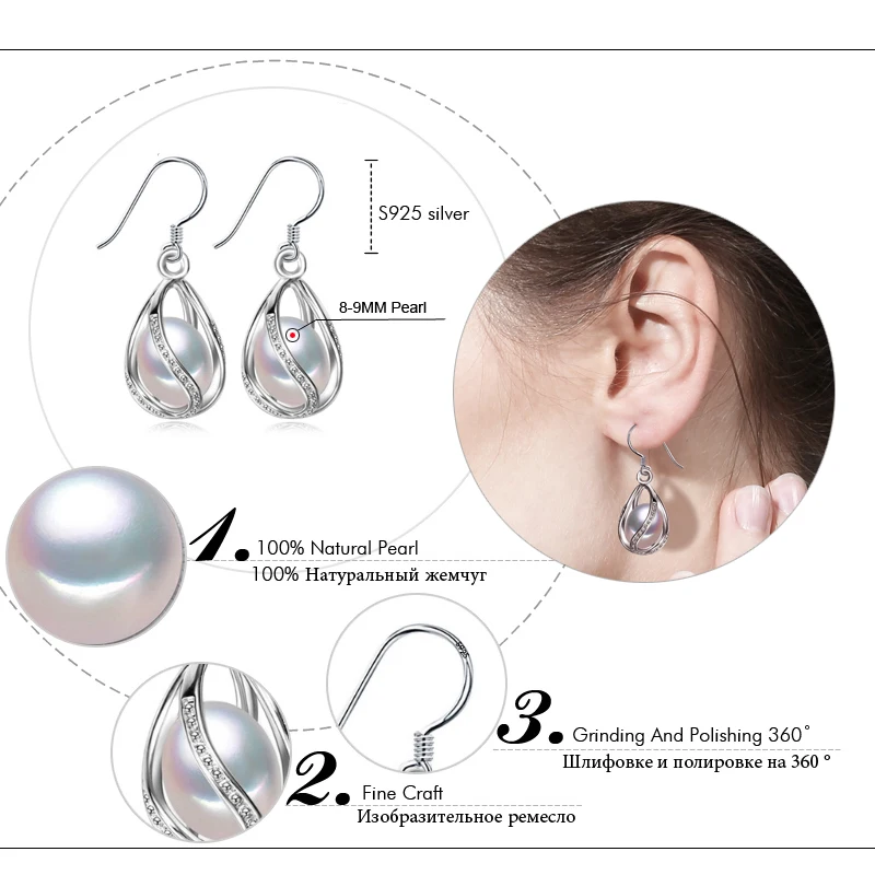 Женские серьги FENASY из стерлингового серебра 925 пробы с жемчугом в подарок|earrings