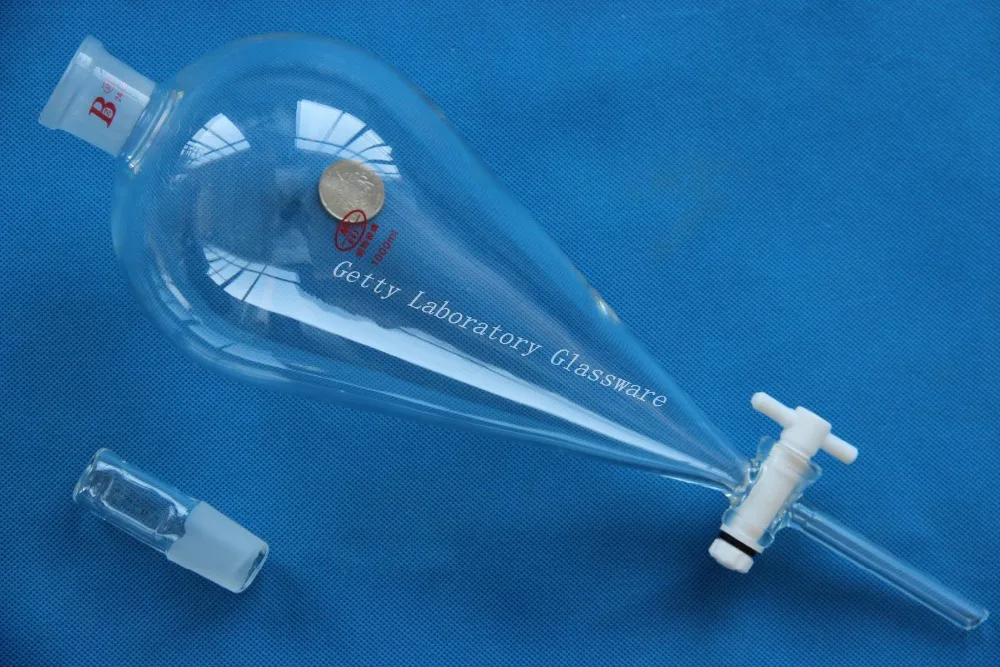 1000 мл пириформа разделительная воронка с PTFE стопкоком 24/29 сустав капельная