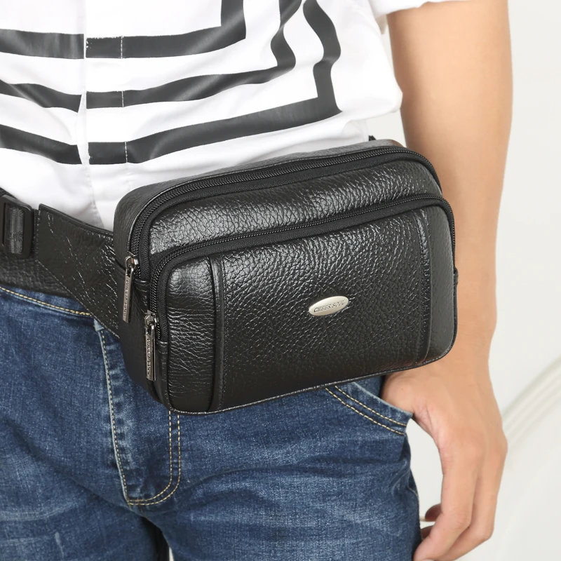

CHEER SOUL Casual Genuine Leather Waist Bag Men Travel Chest Bag Small Belt Bags For Men Phone Pouch Male Coin Purse Fanny Pack
