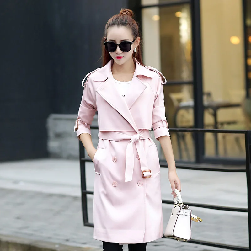 pink AKSLXDMMD, осень, Женский Тренч и ветровка, пальто, повседневное, одноцветное, на пуговицах, украшение, длинные, для девушек, плащи YR144 - Цвет: pink