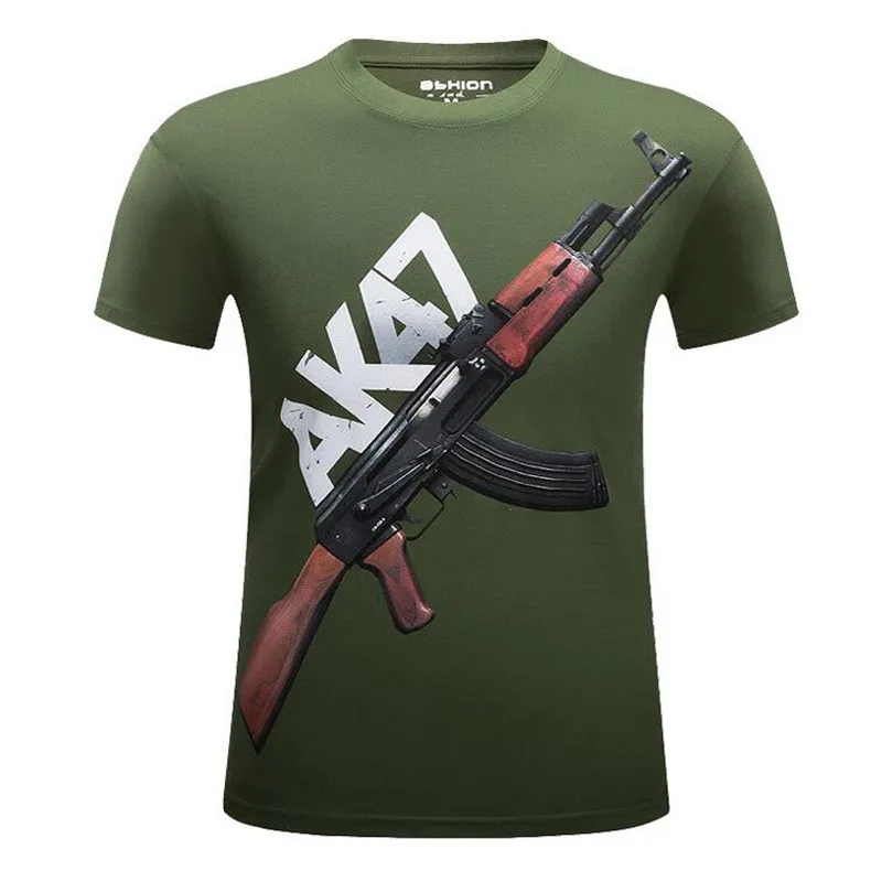 Брендовая одежда, S-6XL, 3D футболка, мужская, хит, летняя, AK47, с принтом пистолета, футболки, мужские, хлопок, повседневная, короткий рукав, футболка, Homme