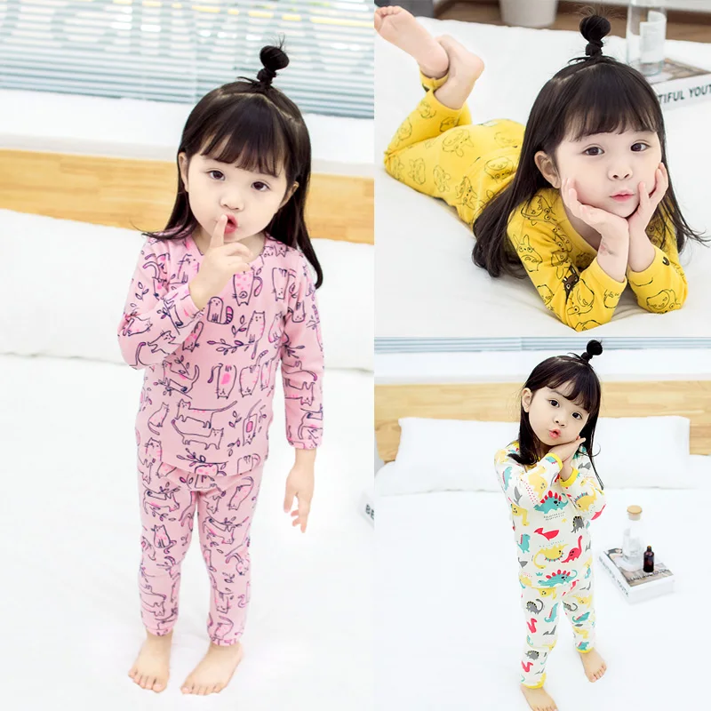 Autumn Baby Girls Pajamas Sets Cartoon Animal Pattern Nightwear T-shirt +Pants Sleepwear Kids Clothing | Детская одежда и обувь